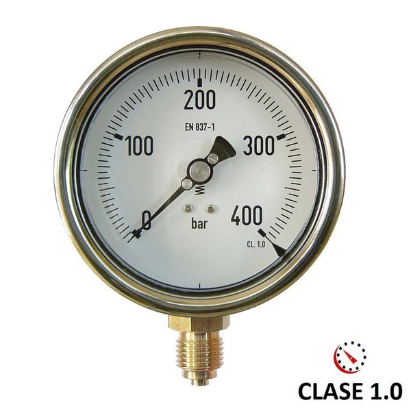 MANOMETRO CLASE 1.0 VERTICAL CAJA INOX GLICERINA de 100 y 160mm